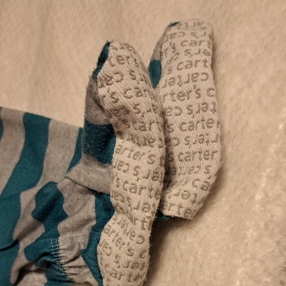4/$20- Carter's Teal and Gray Striped Bear Footie - Picture 3 of 4